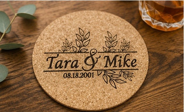 Rustic Leaf Personalized Wedding Cork Coasters
