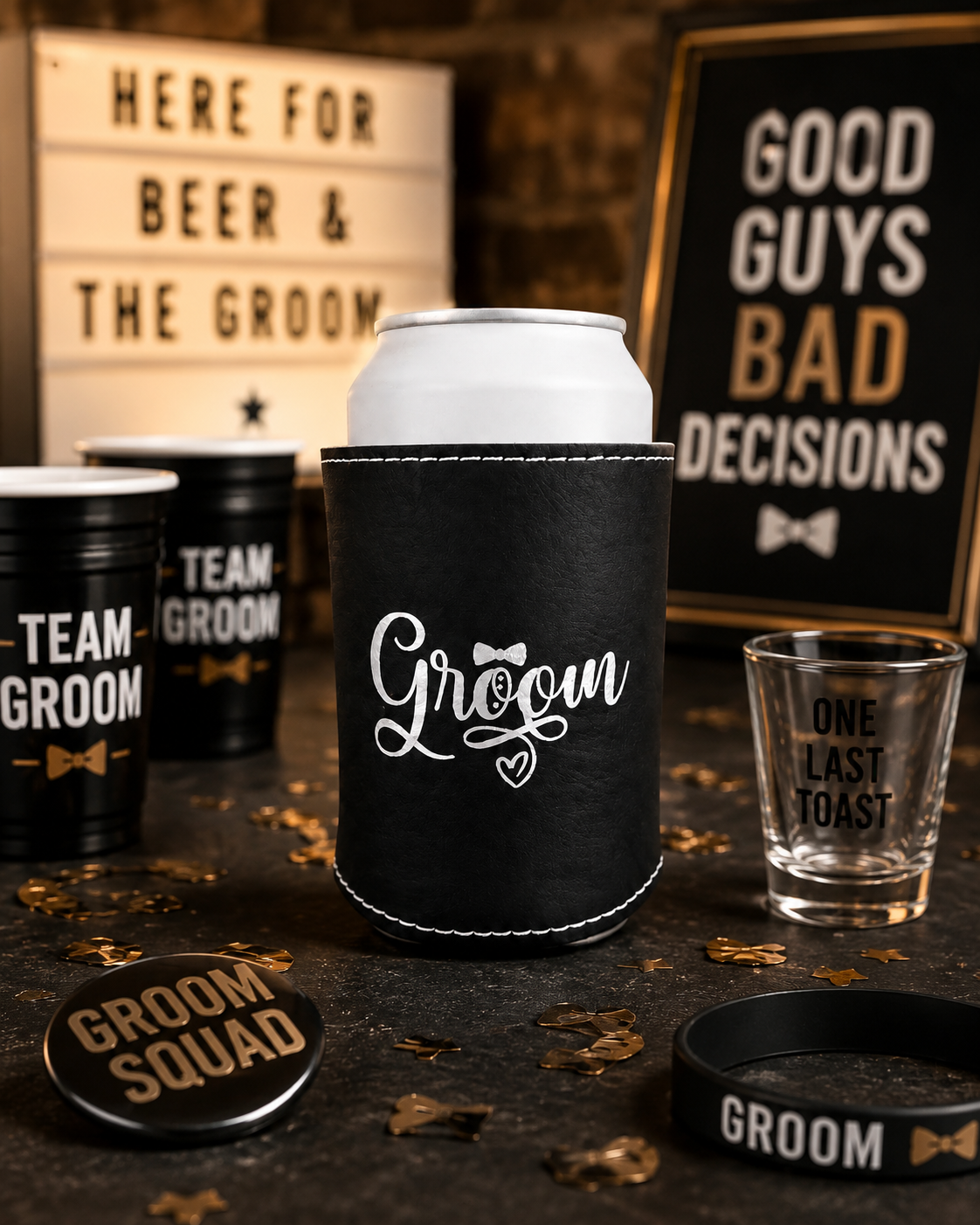 Bride & Groom Leatherette Can Cooler Duo