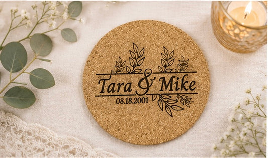 Rustic Leaf Personalized Wedding Cork Coasters