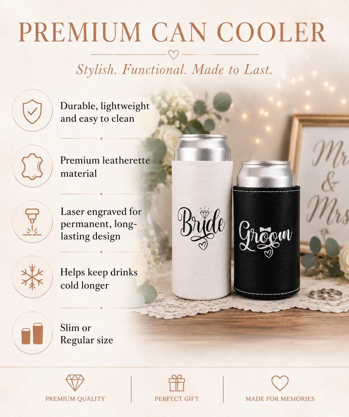 Bride & Groom Leatherette Can Cooler Duo