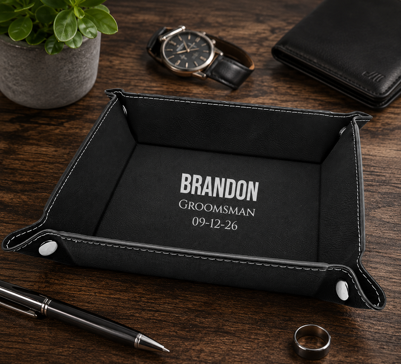 Personalized Leatherette Valet Tray, 6x6