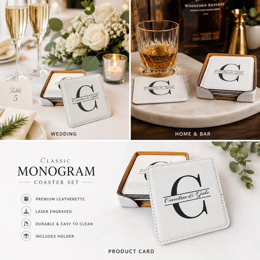 Monogram Leatherette Coaster Set