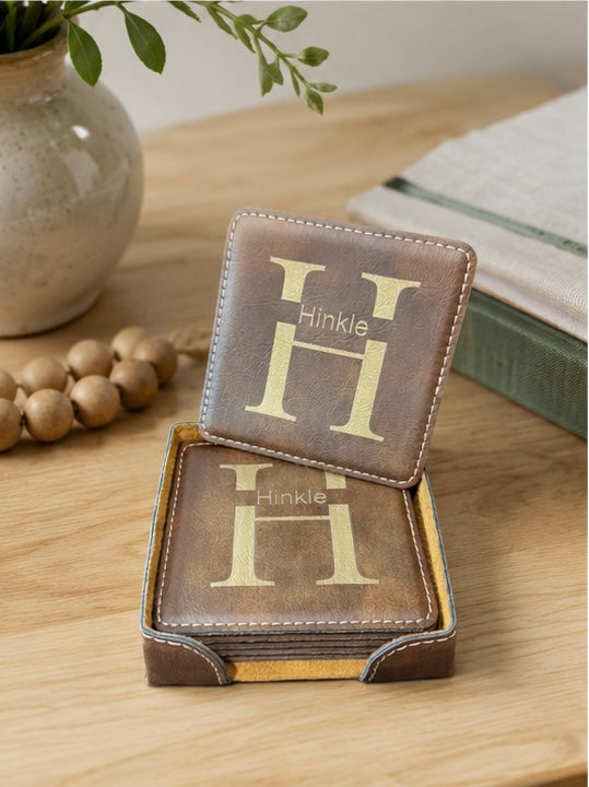Monogram Leatherette Coaster Set