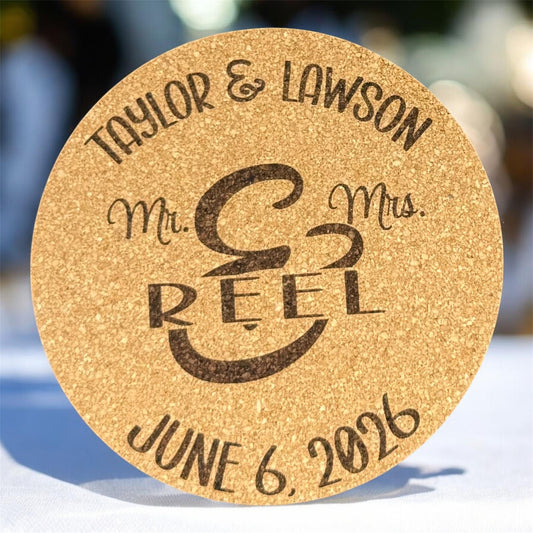 Modern Personalized Mr. & Mrs. Wedding Cork Coasters