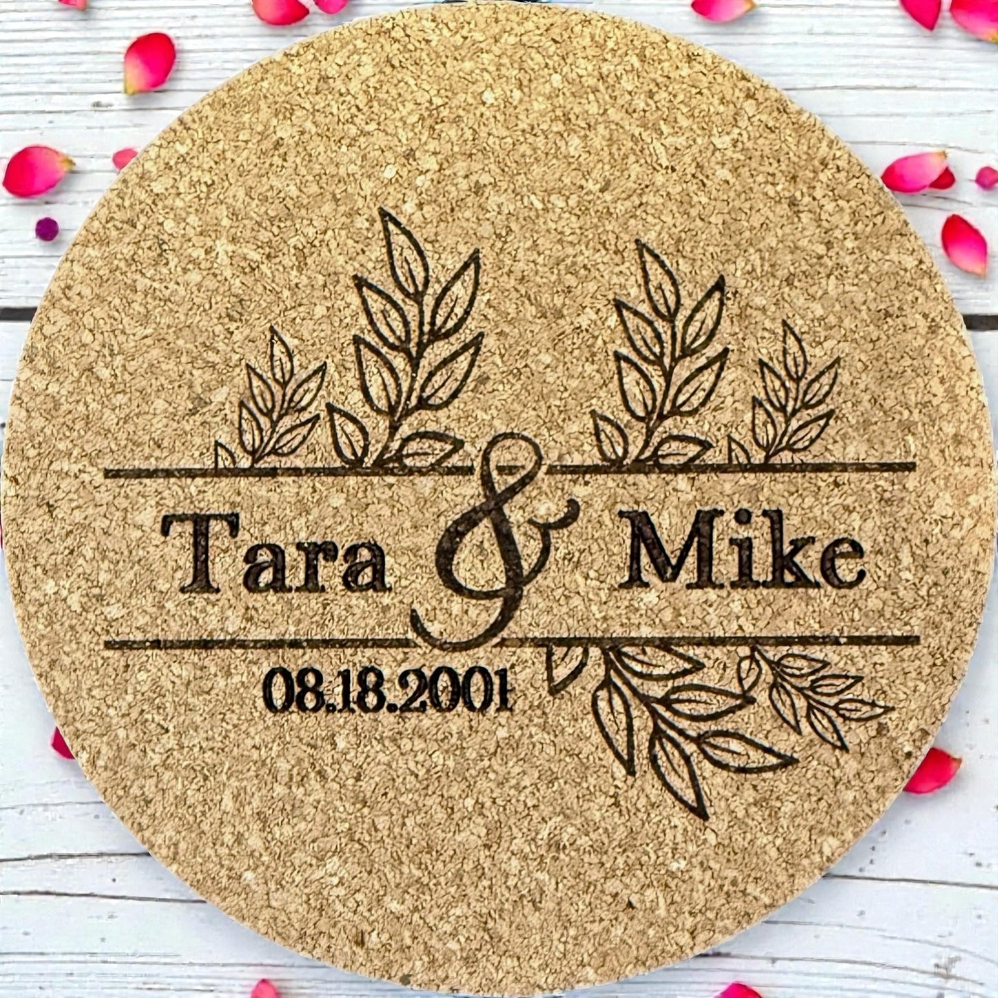 Rustic Leaf Personalized Wedding Cork Coasters
