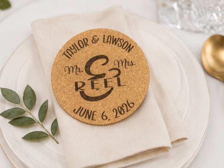 Modern Personalized Mr. & Mrs. Wedding Cork Coasters