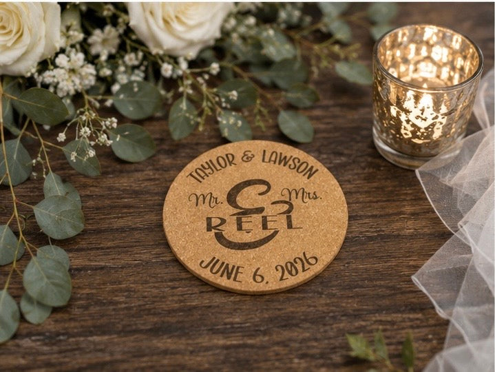 Modern Personalized Mr. & Mrs. Wedding Cork Coasters