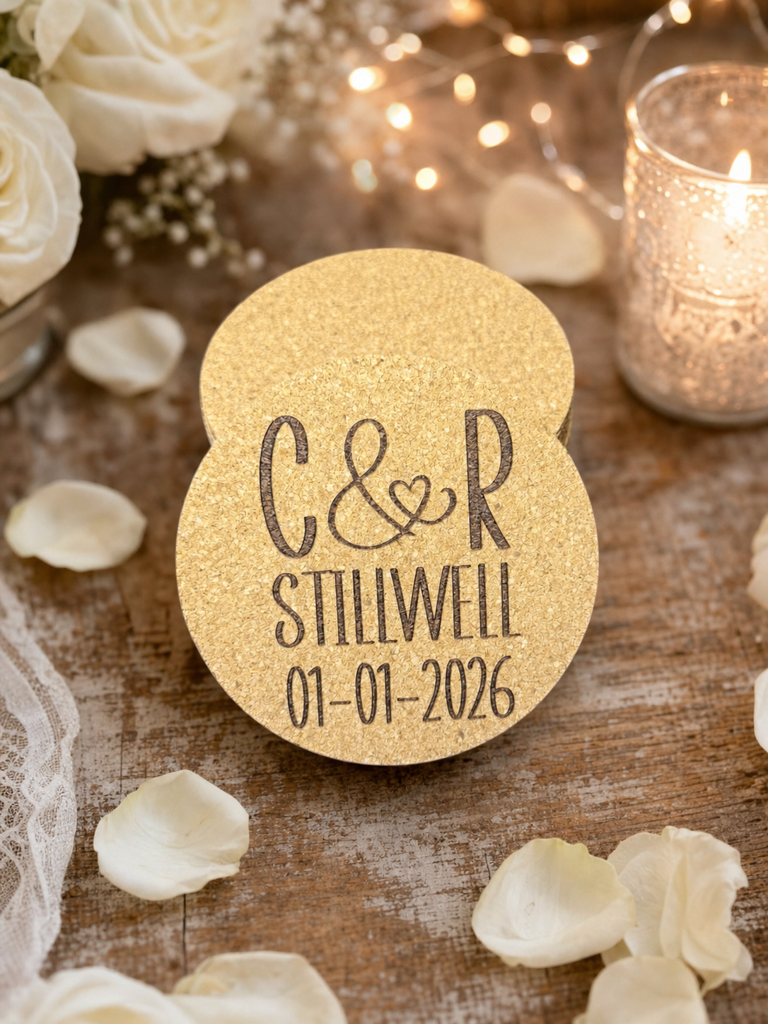 Intertwined Hearts Personalized Cork Coasters