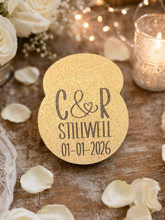 Intertwined Hearts Personalized Cork Coasters