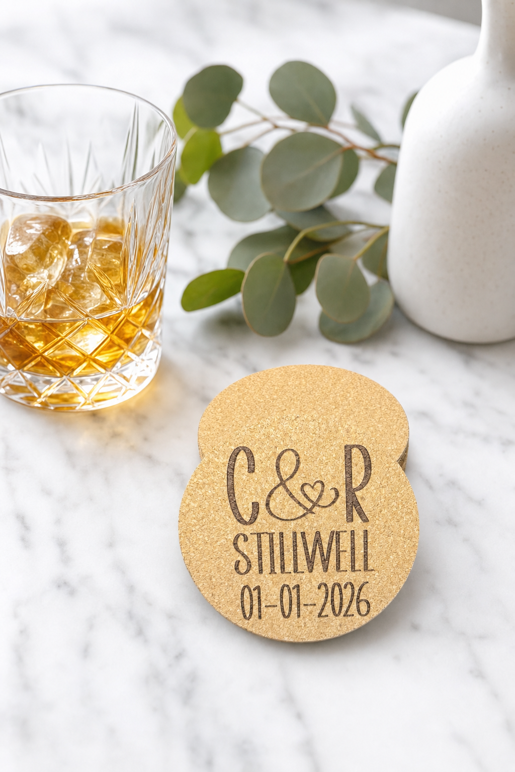 Intertwined Hearts Personalized Cork Coasters