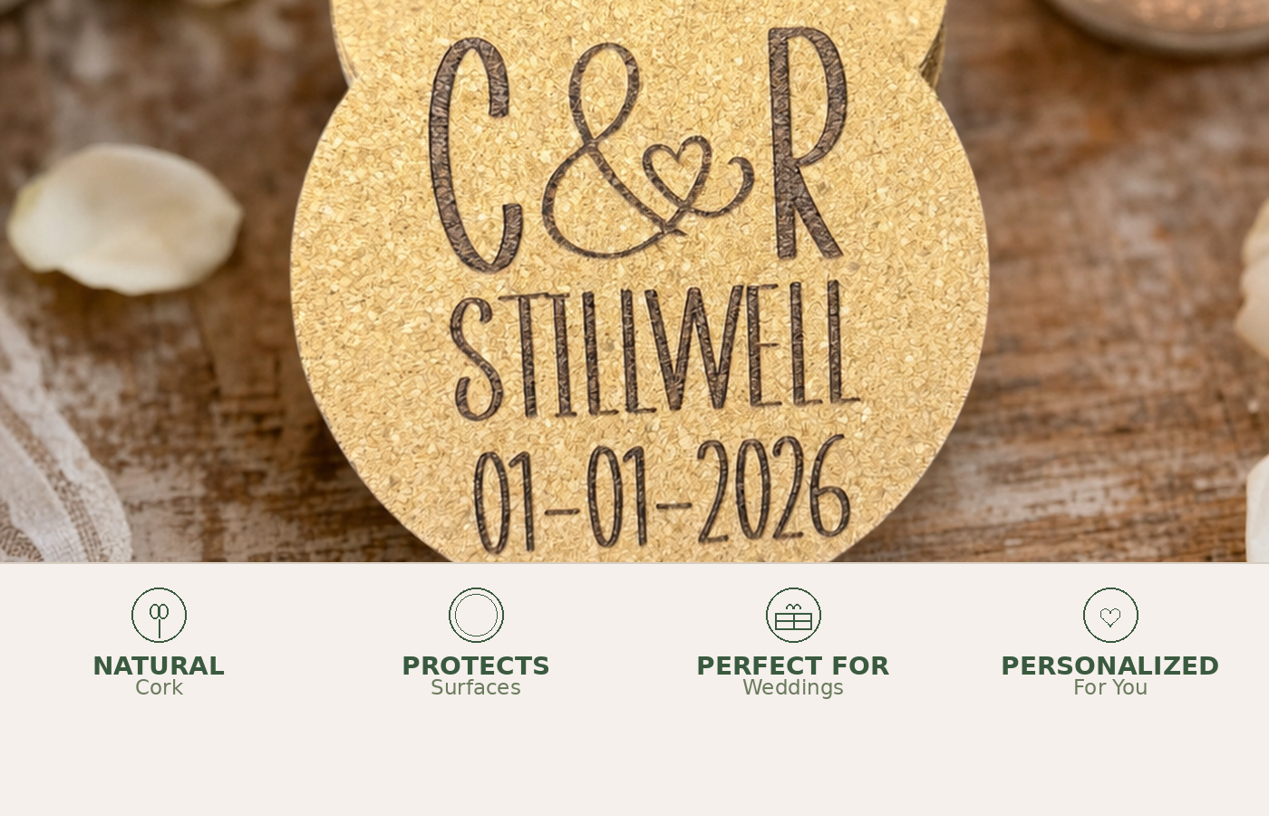 Intertwined Hearts Personalized Cork Coasters